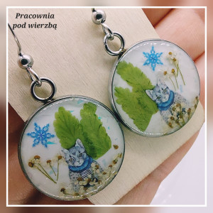 Kolczyki wiszące zimowe kotki paproć dzika marchew krajobraz zimowy