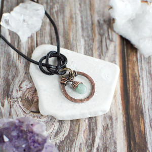 Wisior amazonit miedź kuta antyczna węzeł celtycki rękodzieło piękny