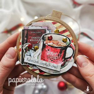 Kartka zawieszka do prezentu bombka z kubeczkiem ciepłych chwil