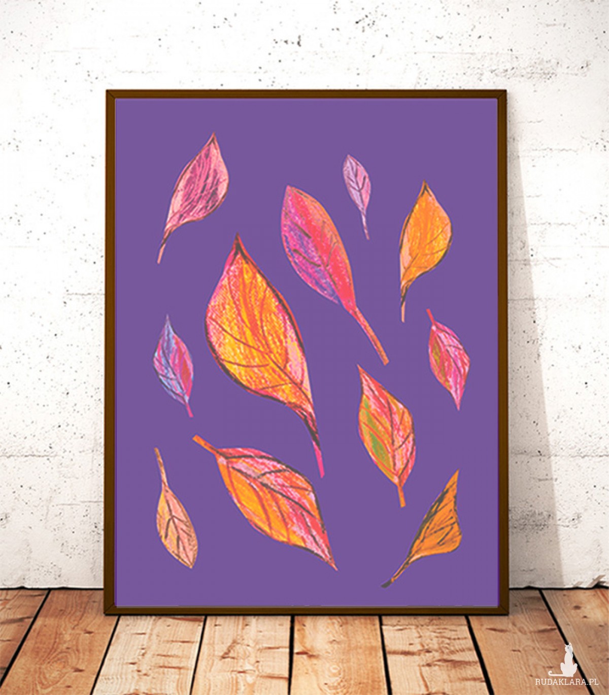 30 x 40  plakat jesień, boho plakat liście, kolorowa grafika na ścianę, jesień grafika do pokoju, jesienny obraz do domu