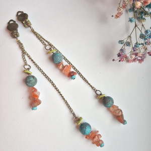 Klipsy  długie  boho turkus