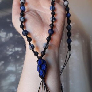 Naszyjnik męski, lapis lazuli, onyks, lawa, jaspis