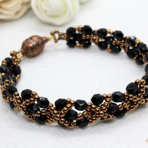 czarno-złota delikatna bransoletka z kryształków