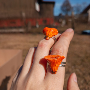 Pierścionki grzybków kurek, idealny na prezent dla grzybiary, goblincore, fairycore