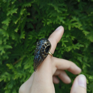 pierścionki z czaszkami ptaków wykoanne z masy polimerowej