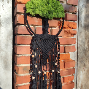 Makramowe drzewko z chrobotkiem w stylu Boho w kolorze czarnym