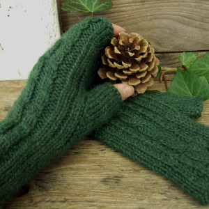 Mitenki, rękawiczki bez palców, Alpaka, ciemna zieleń