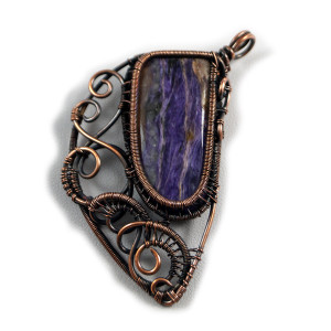 Czaroit, Miedziany wisior z czaroitem, ręcznie wykonany, prezent dla niej, prezent dla mamy, prezent urodzinowy, biżuteria autorska