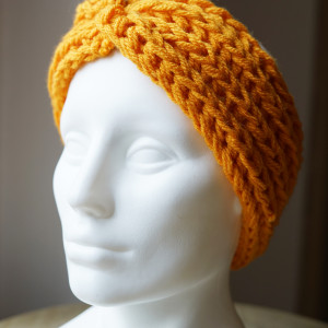 Musztardowa opaska typu turban na zimę i jeseń