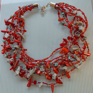 Naszyjnik Kamienie Muszle Szkło Kolorowe Korale Kaskadowe