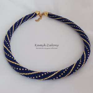 Granatowo-złoty naszyjnik z koralików Toho