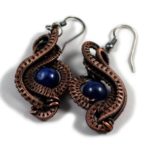 Kyanit, Miedziane kolczyki z kyanitem, patynowane ręcznie wykonane, prezent dla niej, prezent dla mamy, prezent urodzinowy, biżuteria