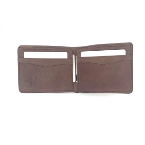 Ciemno-brązowy portfel skórzany ręcznie uszyty .