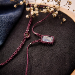 Naszyjnik Choker. Kwarc z Rutylem. Kyanit. Kianit. Mikro makrama