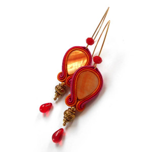 KOLCZYKI SUTASZ BOHO pomarańczowe różowo czerwone