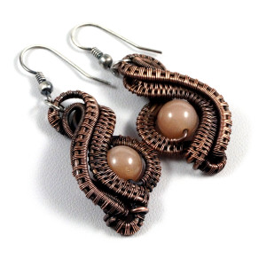 Kamień słoneczny, Miedziane kolczyki z kamieniem słonecznym, patynowane ręcznie wykonane, prezent dla niej, prezent dla mamy, prezent urodzinowy, biżuteria