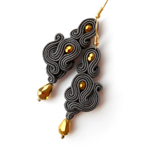 KOLCZYKI SUTASZ grafitowe szare złoto 100% hand made