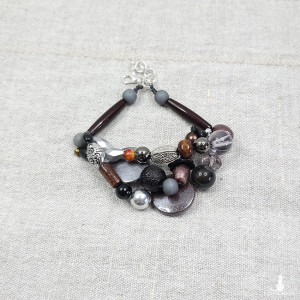 6259 czarna, srebrna, brązowa bransoletka; trzy sznurki