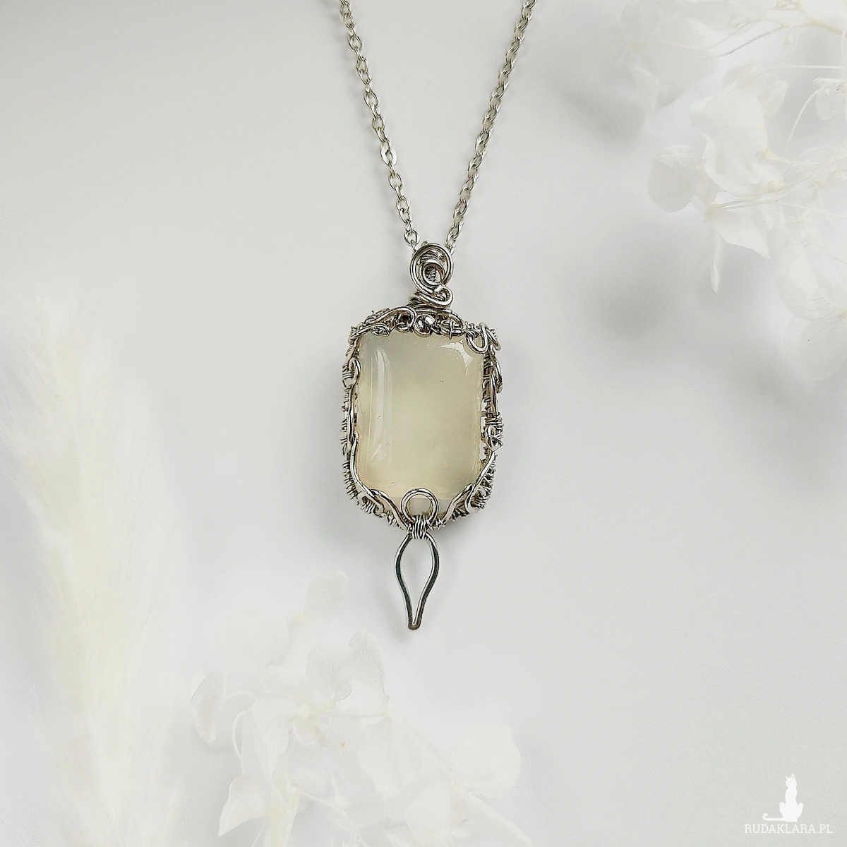 Naszyjnik Chalcedon stal chirurgiczna wisiorek handmade