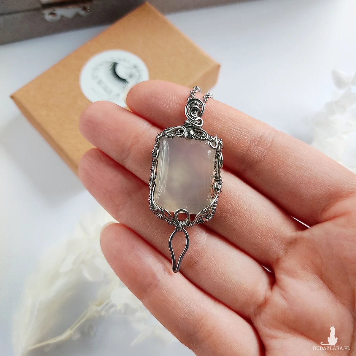 Naszyjnik Chalcedon stal chirurgiczna wisiorek handmade