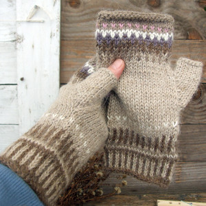 Mitenki z Alpaki - kolor cappuccino z odrobiną różu i wrzosu