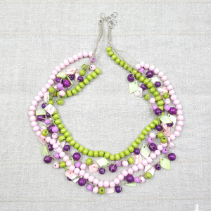 6315 lekki, lniany naszyjnik; zielony, różowy, fioletowy naszyjnik