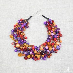 6439 czerwony, pomarańczowy, fioletowy naszyjnik; kolia
