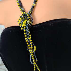 Naszyjnik Długie Korale Kryształki Żółte Czarne  nasz25.7