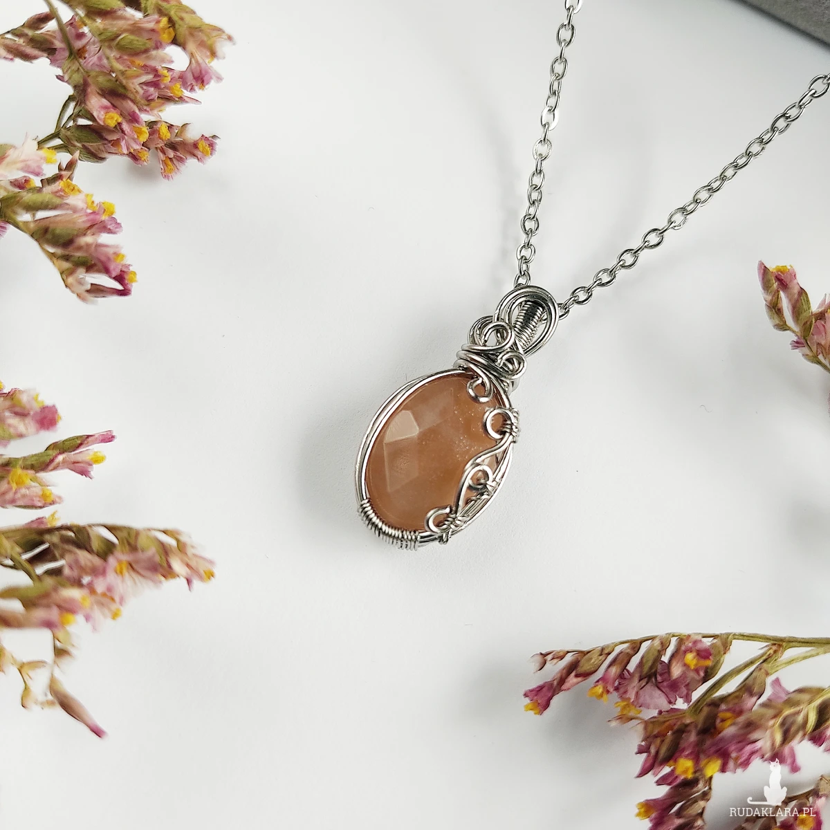 Naszyjnik Kamień Słoneczny stal chirurgiczna wisiorek handmade