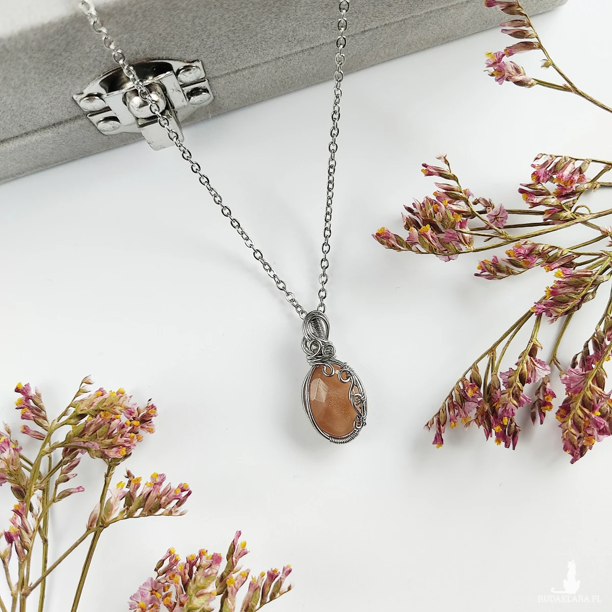 Naszyjnik Kamień Słoneczny stal chirurgiczna wisiorek handmade