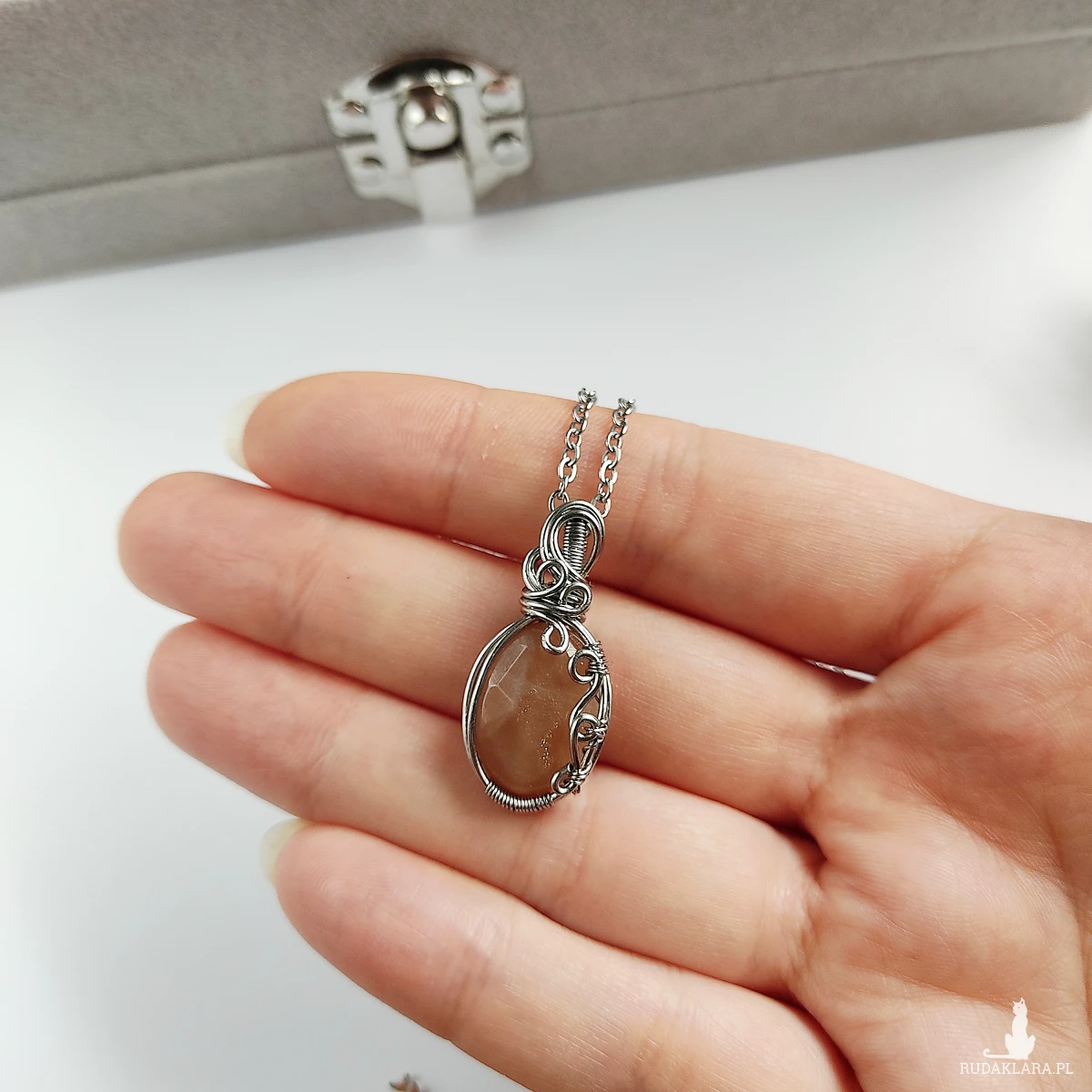 Naszyjnik Kamień Słoneczny stal chirurgiczna wisiorek handmade