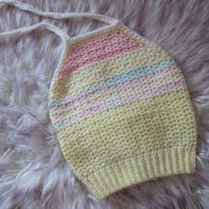 Nowy cukierkowy szydełkowy ażurowy wiązany top bez pleców * Handmade *