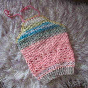 Nowy cukierkowy szydełkowy ażurowy wiązany top bez pleców * Handmade *