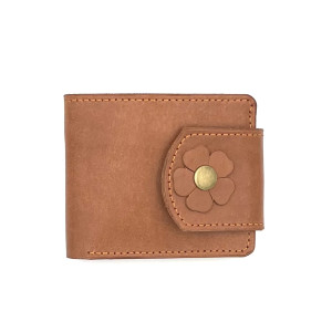 Jasnobrązowy damski portfel skórzany ręcznie uszyty na bilon.