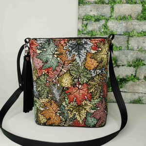 Torebka listonoszka torebka damska na ramię tkanina żakardowa gobelin - kolorowe liście