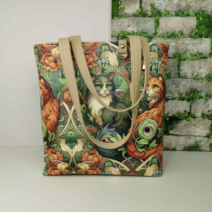 Torebka damska shopper bag torebka na ramię zamykana ekoskóra - koty