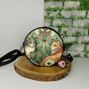 Okrągła torebka damska listonoszka okrąglak round bag ekoskóra - koty