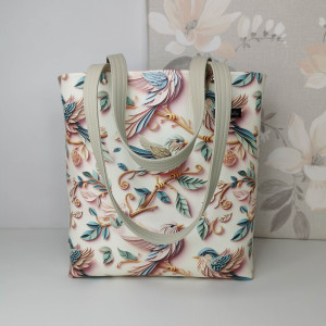 Torebka damska shopper bag torebka na ramię zamykana ekoskóra - ptaki origami