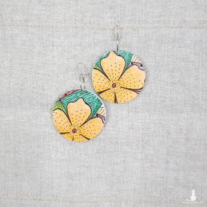 6491 kolorowe, niepowtarzalne, duże, dwustronne kolczyki; 4 w 1; pomarańczowe kwiaty