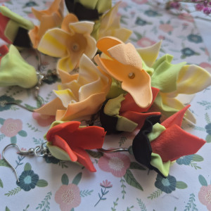 Kolczyki  długie kwiaty kolorowe