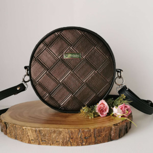 Okrągła torebka damska listonoszka okrąglak round bag ekoskóra - kolor miedziany