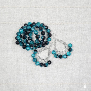 6360 czarno - niebieski komplet; bransoletka plus kolczyki;