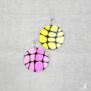 6498  żółte, różowe, duże, dwustronne kolczyki; 4 w 1;