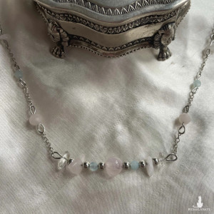 walentynkowy naszyjnik kwarc różowy, akwamaryn, kryształ górski