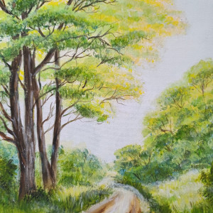 OBRAZ RĘCZNIE MALOWANY AKRYLOWY "PROSTO PRZED SIEBIE" - 30x24cm