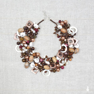 6088 brązowy, biały, złoty naszyjnik