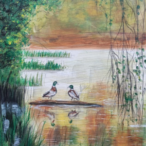 OBRAZ RĘCZNIE MALOWANY AKRYLOWY "BEZSZUMNE RENDEZ-VOUS" - 30x24cm