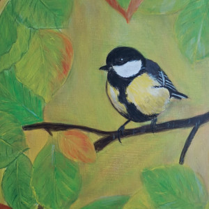 OBRAZ RĘCZNIE MALOWANY AKRYLOWY "PRZYCUPNĄĆ NA CHWILĘ" - 30x24cm