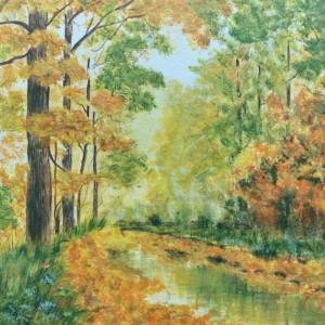 OBRAZ RĘCZNIE MALOWANY AKRYLOWY "W CIEPŁYCH ODCIENIACH" - 30x24cm