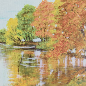 OBRAZ RĘCZNIE MALOWANY AKRYLOWY "SZPALER DRZEW" - 30x24cm